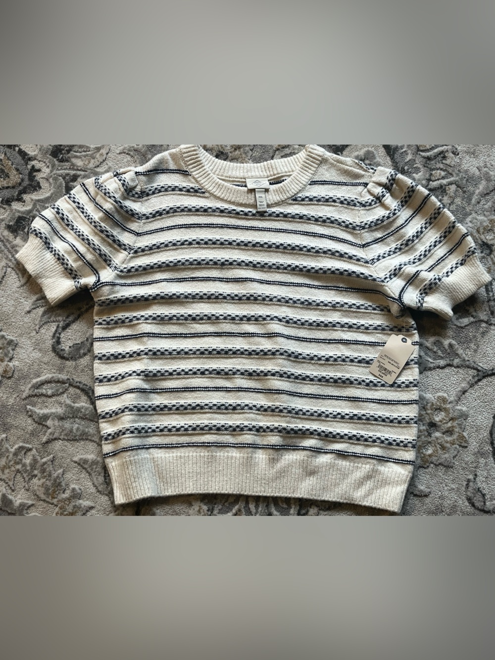 jcpenney Cream and Navy Striped Pullover Sweater